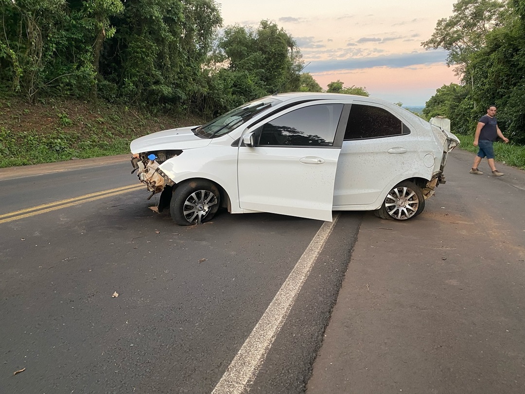 Carro colide em barranco e deixa motorista ferida