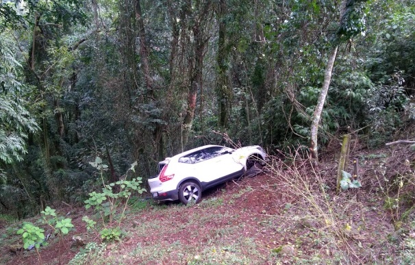 Veículo de marca sueca parou em ribanceira (Foto: João Antunes)