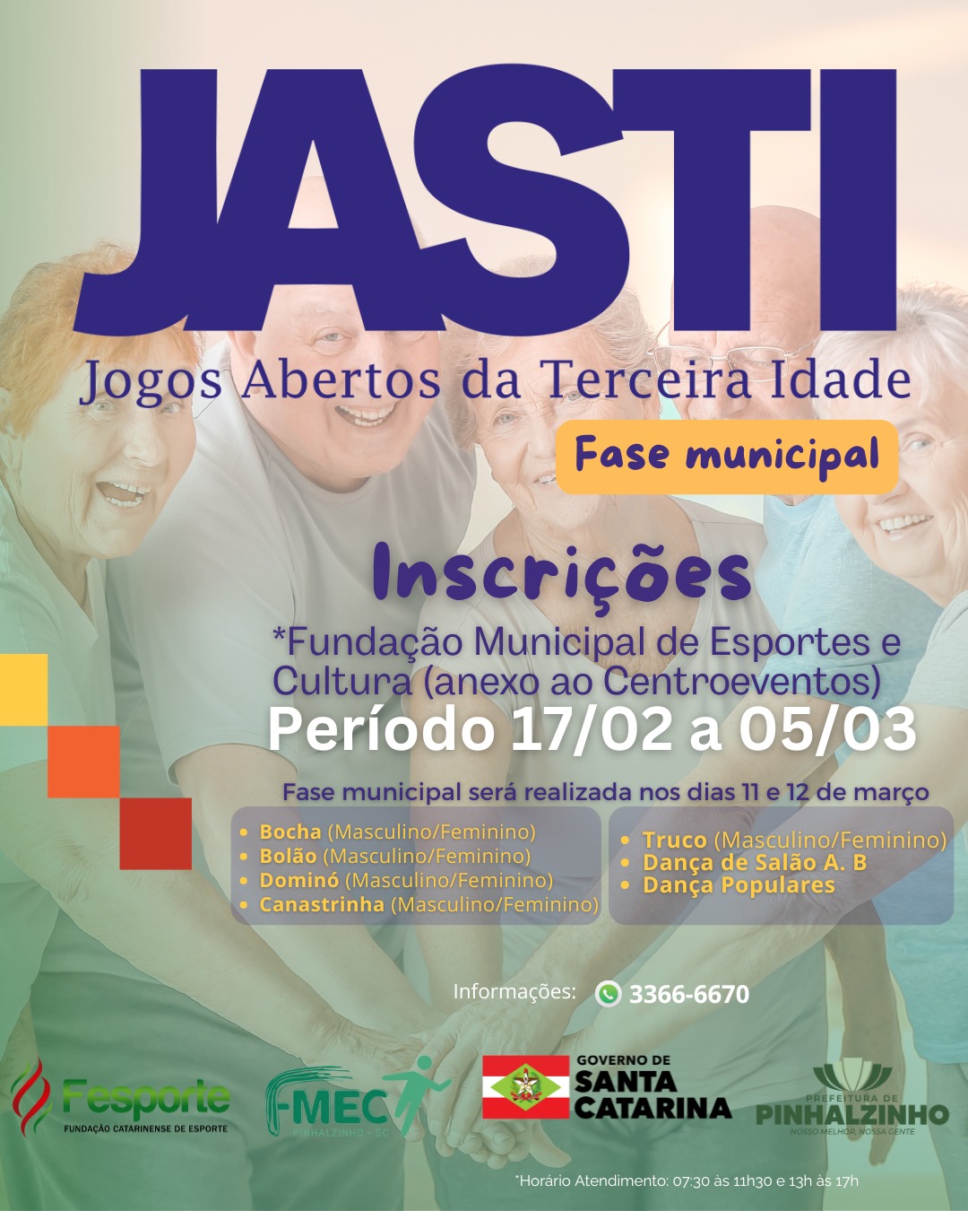 Abertas as inscrições para os idosos de Pinhalzinho participarem do Jasti 