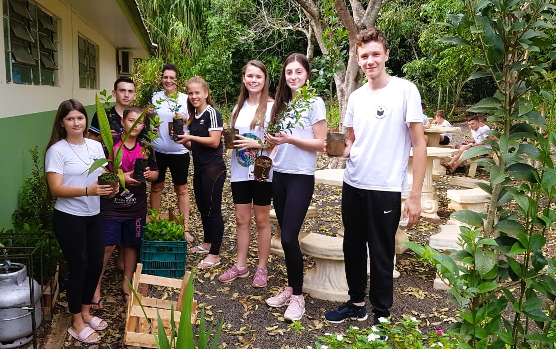 Alunos recebem mudas de árvores em Saudades  (Foto: Ascom)