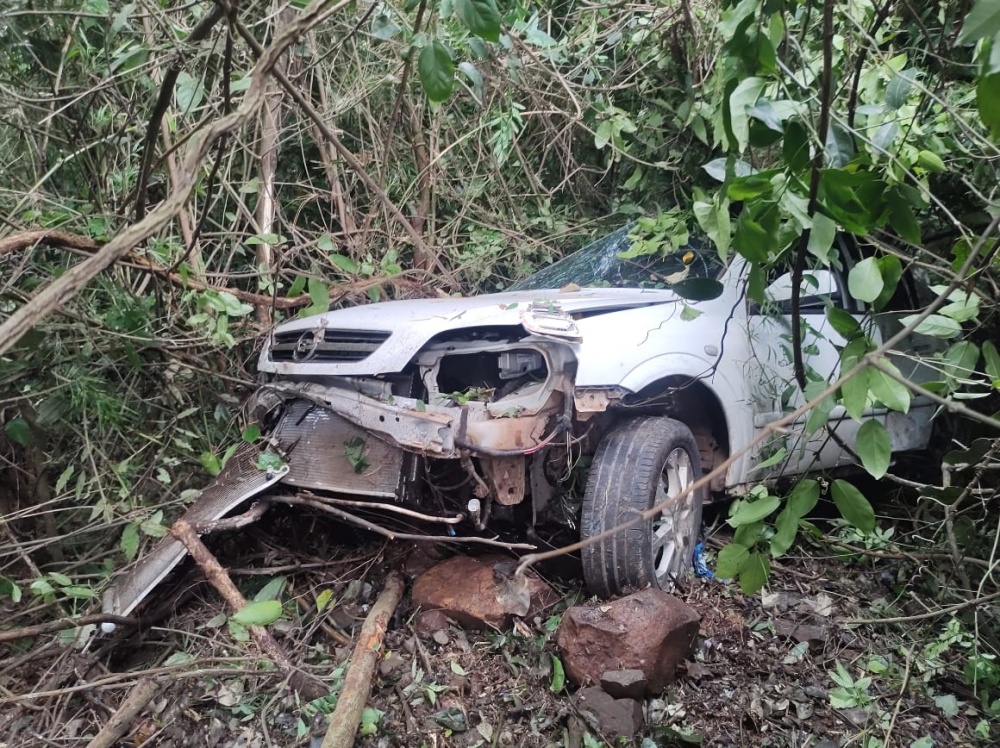 Carro parou entre árvores (Foto: Corpo de Bombeiros)