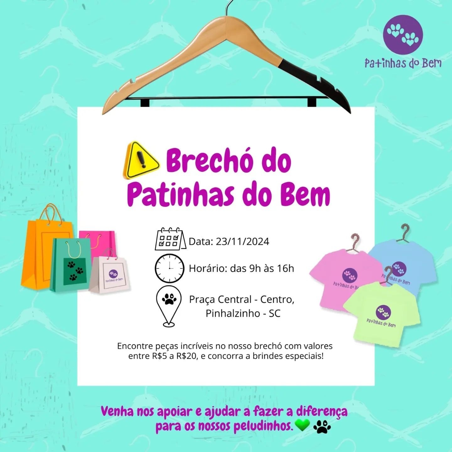 Patinhas do Bem realiza brechó para arrecadar fundos