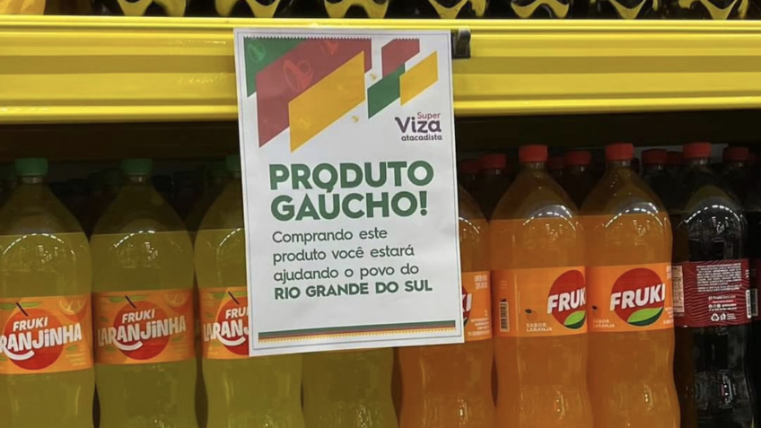 Supermercados já fizeram até gôndolas apenas com produtos do RS (Foto: Reprodução/Internet)