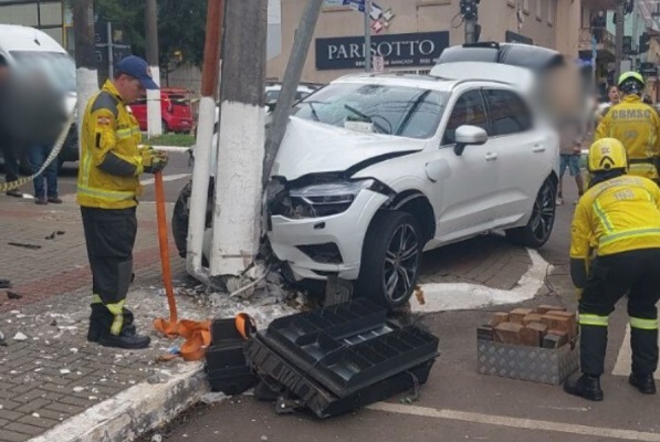 O veículo parou ao colidir contra um poste (Foto: Guarda Municipal)