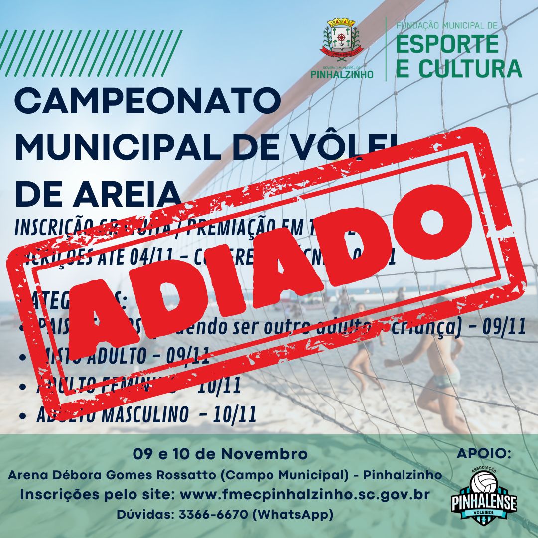 Campeonato Municipal de Vôlei de Areia é adiado em Pinhalzinho